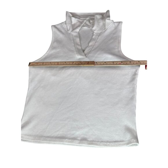 Sleeveless White Ribbed Collared Top With V-Neck By Caution To The Wind Size S - Picture 6 of 8